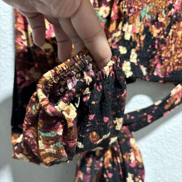 NWT Anthropologie Balloon-Sleeve Blouse Open Back Tie Belt Top Multicolor XXS - Picture 9 of 14